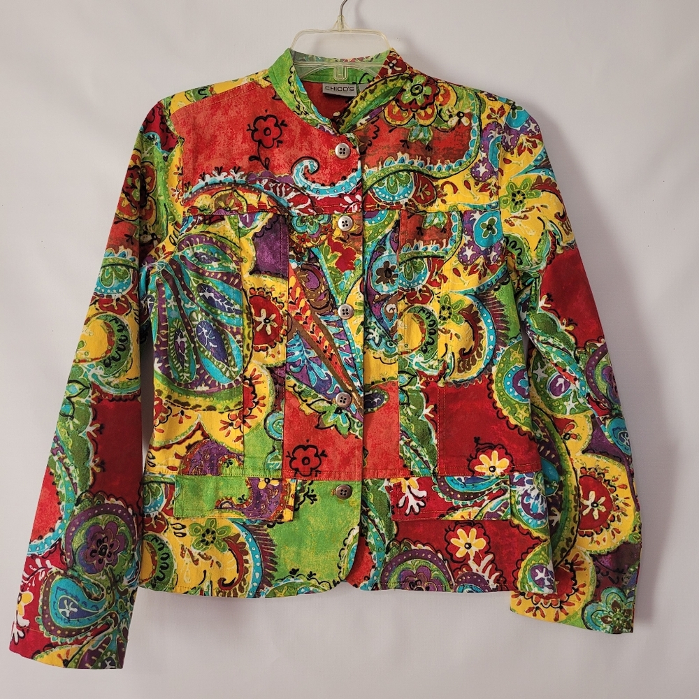 Chicos Multicolor Artsy Blazer Jacket Chico Sz 0 Ladies 4 Small